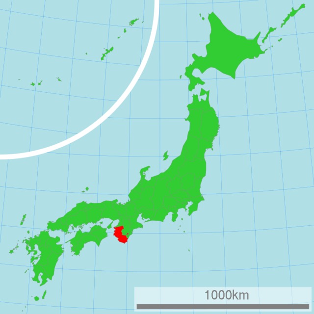 Map of Japan with highlight on Wakayama Prefecture