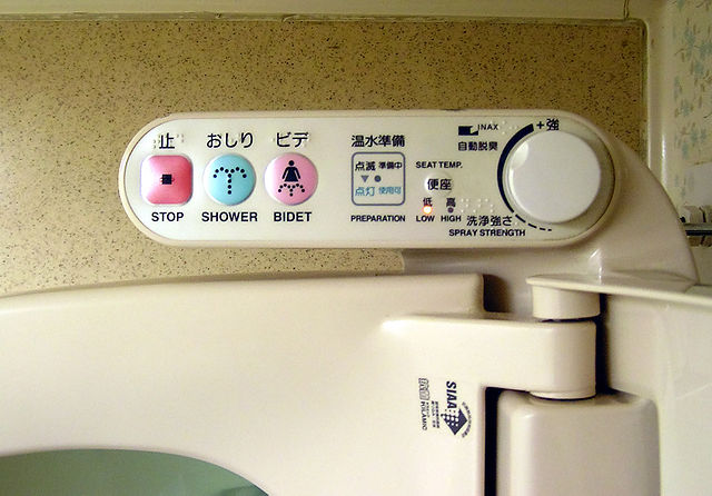 Control elements of a modern Japanese toilet