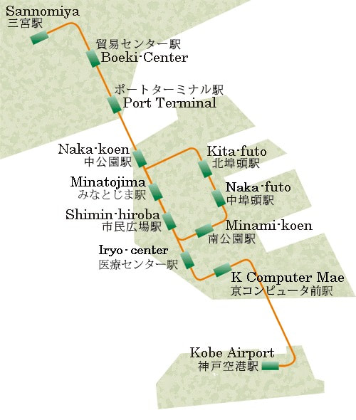 Map of Port Liner Stations on Port Island in Kobe